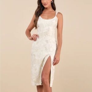 Lulu’s Ivory Floral Brocade Midi Dress